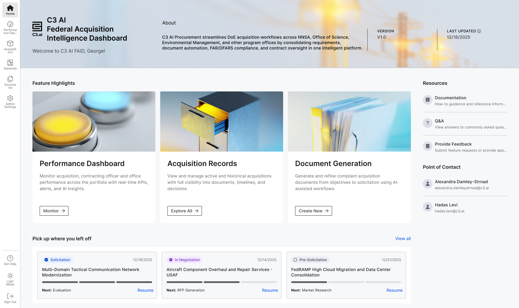 C3 AI Federal Acquisition Intelligence Dashboard — landing page
