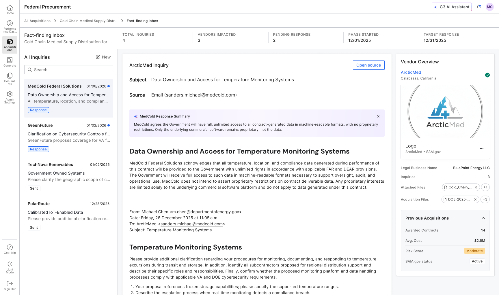 Fact-finding stage — vendor email review