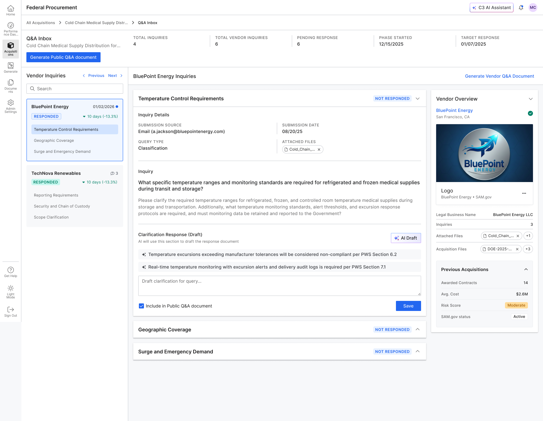 Q&A Inbox — vendor inquiry management
